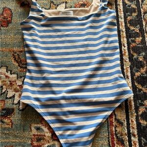 Babaton Blue and Cream Striped Bodysuit